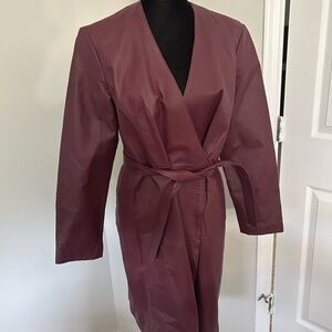 Newport News Burgundy Leather Trench Coat Elegant Design